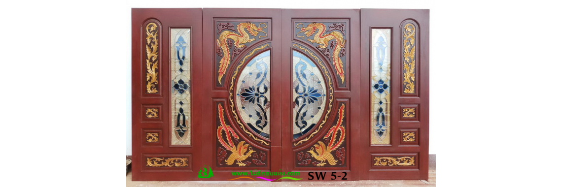 ประตูกระจกนิรภัยไม้สัก SW 5-2